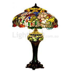 18 Inch Retro Lotus Dragonfly Stained Glass Table Lamp