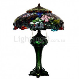 18 Inch Retro Lotus Dragonfly Stained Glass Table Lamp