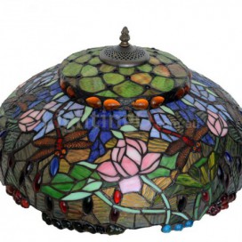 18 Inch Retro Lotus Dragonfly Stained Glass Table Lamp