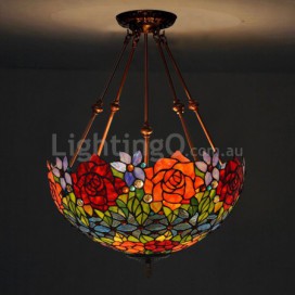 18 Inch Rose Stained Glass Pendant Light