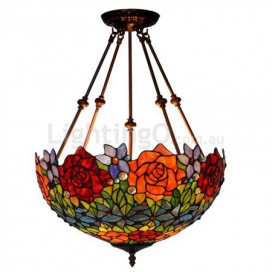 18 Inch Rose Stained Glass Pendant Light