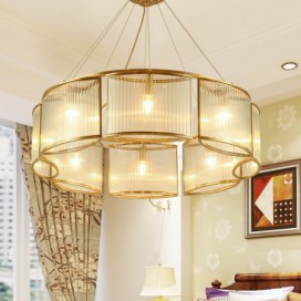 8 Light Retro Rustic Luxury Brass Chandelier with Glass Shade