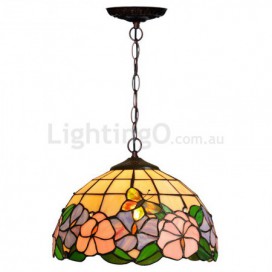 12 Inch Rural Butterfly Stained Glass Pendant Light