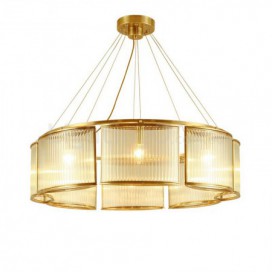 8 Light Retro Rustic Luxury Brass Chandelier with Glass Shade