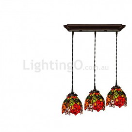 7 Inch 3 Light Rose Stained Glass Pendant Light