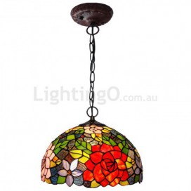 12 Inch Rose Stained Glass Pendant Light