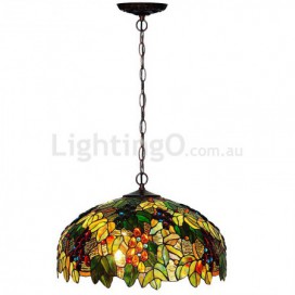 20 Inch Rural Grape Stained Glass Pendant Light