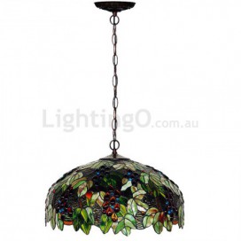 20 Inch Rural Grape Stained Glass Pendant Light