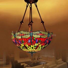 16 Inch Retro Dragonfly Stained Glass Pendant Light