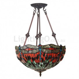 16 Inch Retro Dragonfly Stained Glass Pendant Light