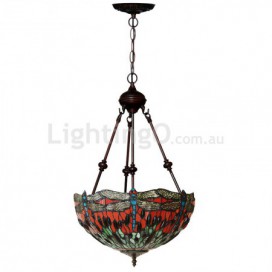 16 Inch Retro Dragonfly Stained Glass Pendant Light