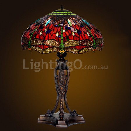 22 Inch Red Dragonfly Stained Glass Table Lamp