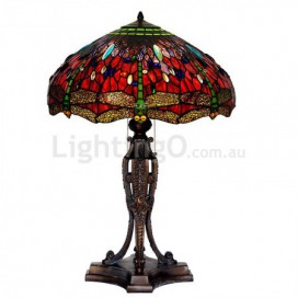 22 Inch Red Dragonfly Stained Glass Table Lamp