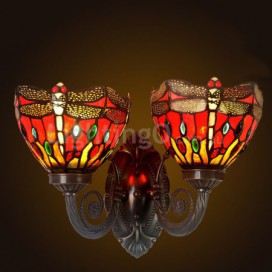 Retro 2 Light Red Dragonfly Stained Glass Wall light