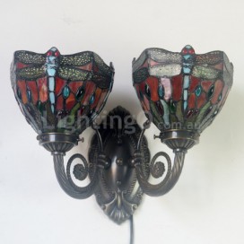 Retro 2 Light Red Dragonfly Stained Glass Wall light