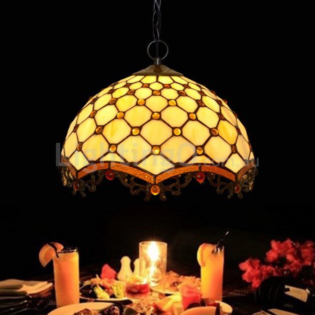 12 Inch 1 Light Palace Stained Glass Pendant Light