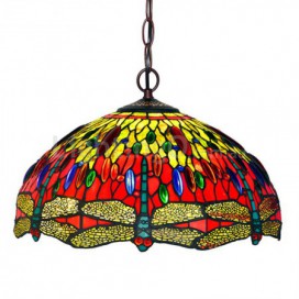 16 Inch 1 Light Dragonfly Stained Glass Pendant Light