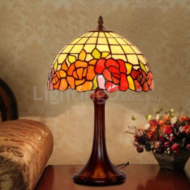 12 Inch Rural Red Rose Stained Glass Table Lamp