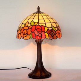 12 Inch Rural Red Rose Stained Glass Table Lamp