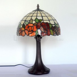 12 Inch Rural Red Rose Stained Glass Table Lamp