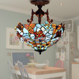 16 Inch Rural Butterfly Stained Glass Chandelier