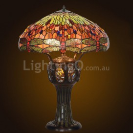 22 Inch Red Dragonfly Stained Glass Table Lamp