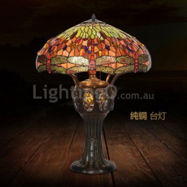 22 Inch Red Dragonfly Stained Glass Table Lamp