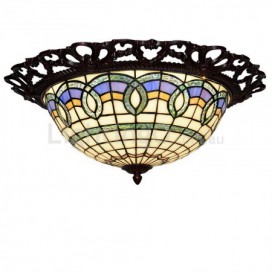 14 Inch Baroque Stained Glass Flush Mount