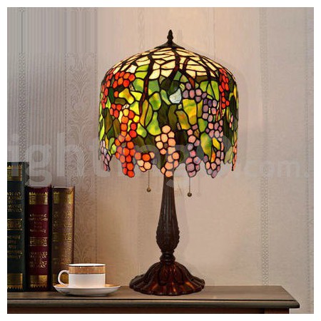 Retro Grape Round Stained Glass Table Lamp