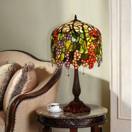 Retro Grape Round Stained Glass Table Lamp