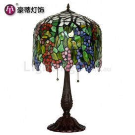 Retro Grape Round Stained Glass Table Lamp