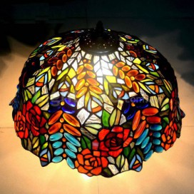 16 Inch Rose Grape Stained Glass Table Lamp