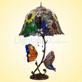 16 Inch Rural Butterfly Sunflower Stained Glass Table Lamp