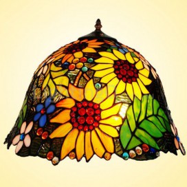 16 Inch Rural Butterfly Sunflower Stained Glass Table Lamp