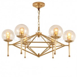6 Light Retro Rustic Luxury Brass Chandelier with Glass Shade