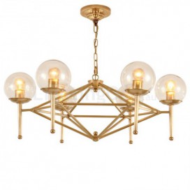 6 Light Retro Rustic Luxury Brass Chandelier with Glass Shade