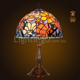 12 Inch Rustic Magnolia Flower Stained Glass Table Lamp