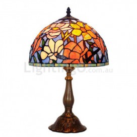 12 Inch Rustic Magnolia Flower Stained Glass Table Lamp