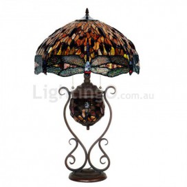 18 Inch Retro Red Dragonfly Stained Glass Table Lamp
