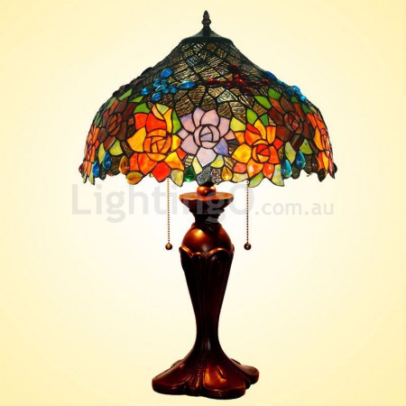 17 Inch Butterfly Rose Stained Glass Table Lamp