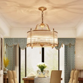 5 Light Retro Rustic Luxury Brass Chandelier with Glass Shade