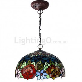 16 Inch 1 Light Rose Stained Glass Pendant Light