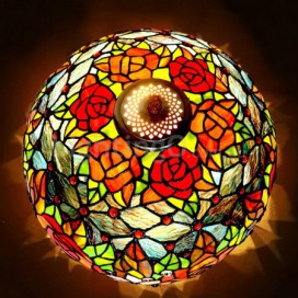 16 Inch 1 Light Rose Stained Glass Pendant Light