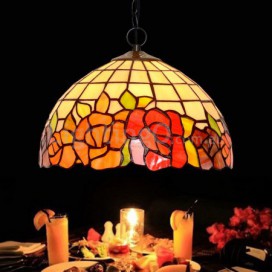 12 Inch Red Rose Stained Glass Table Lamp