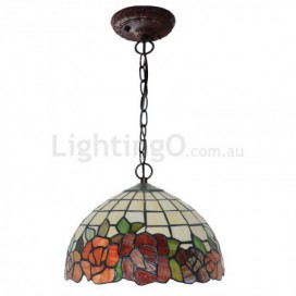 12 Inch Red Rose Stained Glass Table Lamp