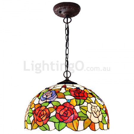 16 Inch Retro Rose Stained Glass Pendant Light