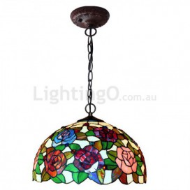 16 Inch Retro Rose Stained Glass Pendant Light