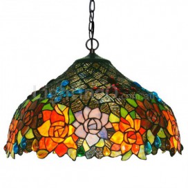 17 Inch Butterfly Rose Stained Glass Pendant Light