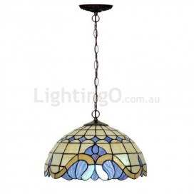 16 Inch Mediterranean Style Stained Glass Pendant Light