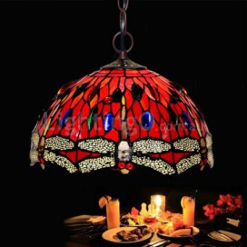 12 Inch Rural Red Dragonfly Stained Glass Pendant Light